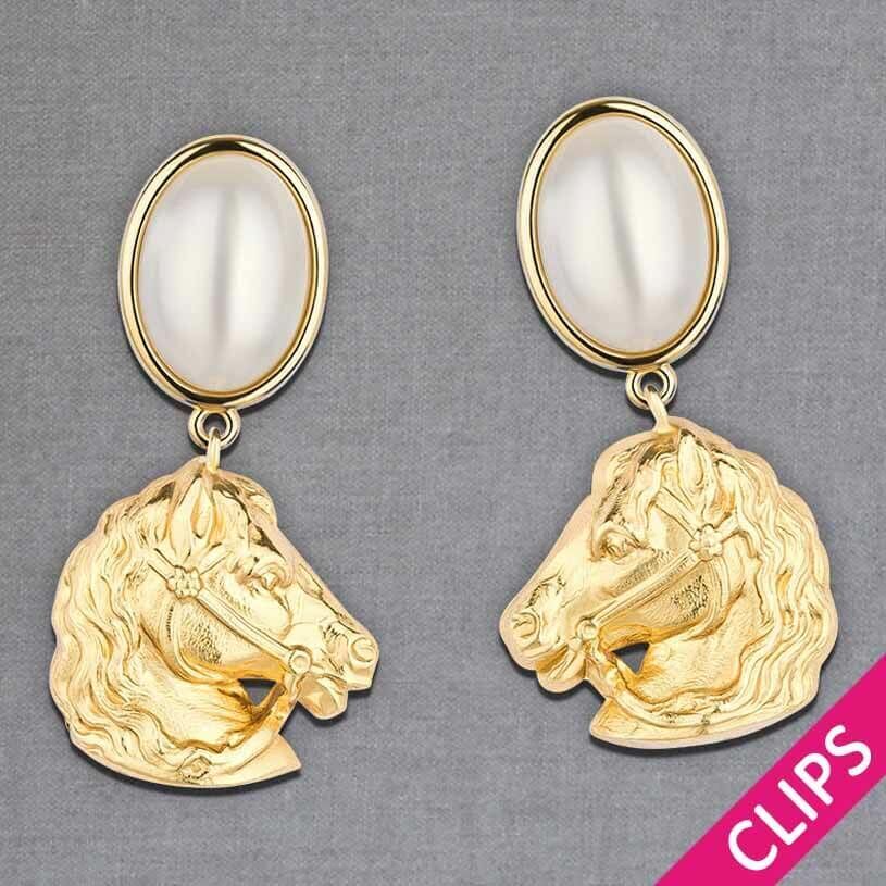 Pferde Ohrringe als Ohrclips mit perlmuttfarbenem Oval von AmuseToi