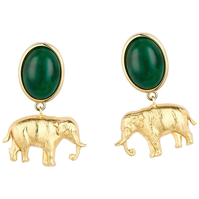 schoene ohrringe gruene ovale vergoldete elefanten