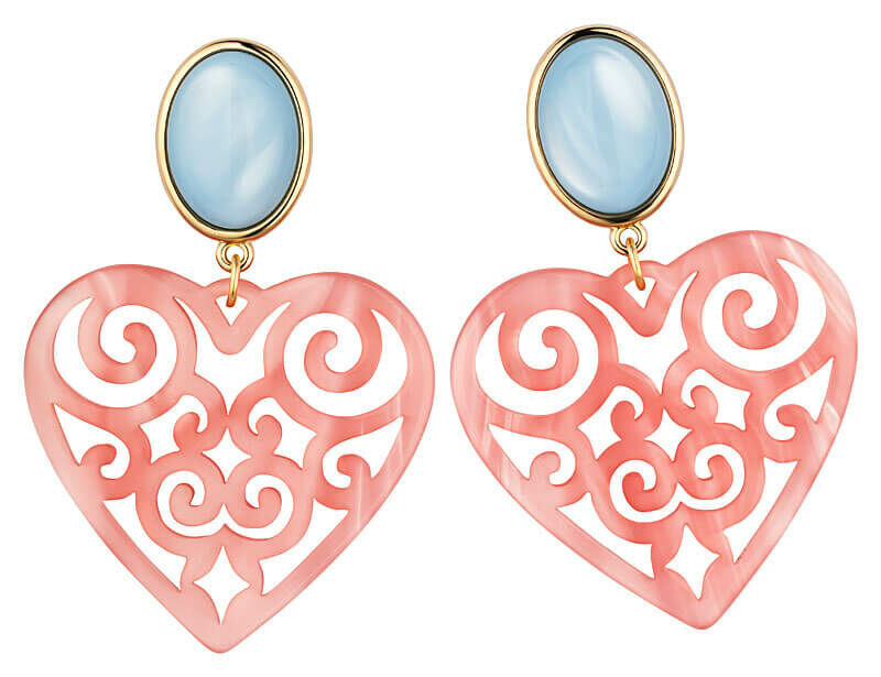 Ornament-Ohrringe in Hellblau und Rosa