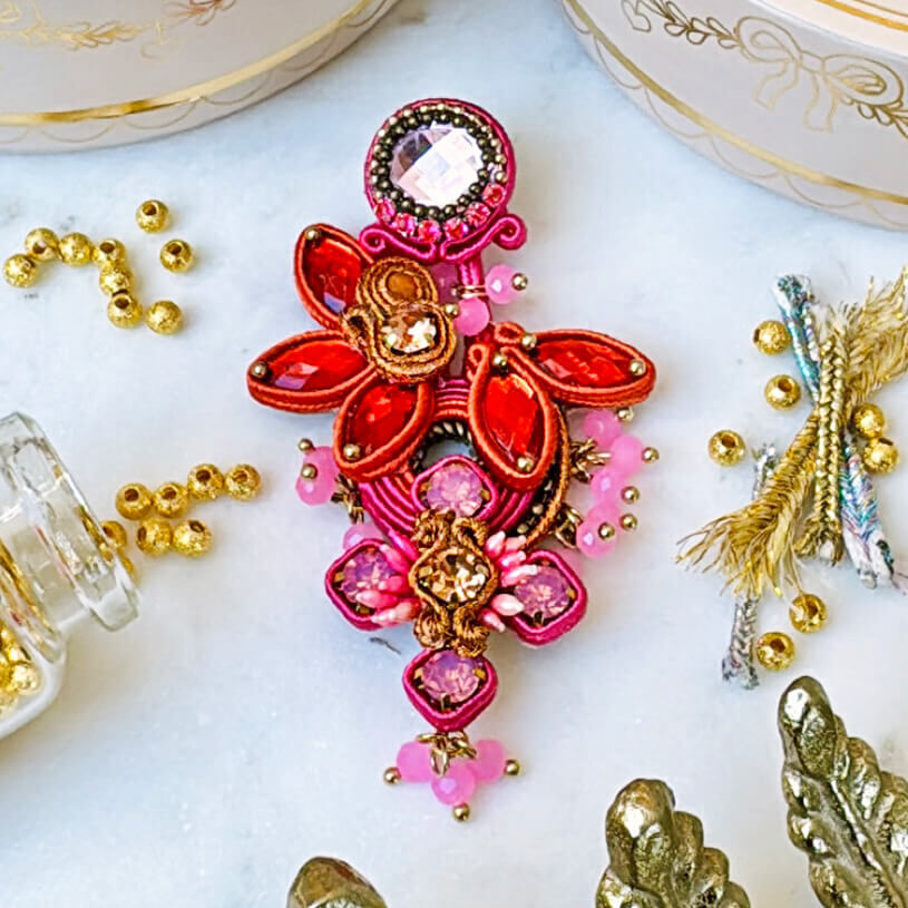 SchwesterSchwester Vorbestellbar - Große Soutache-Ohrringe in Pink, Rosa und Orange