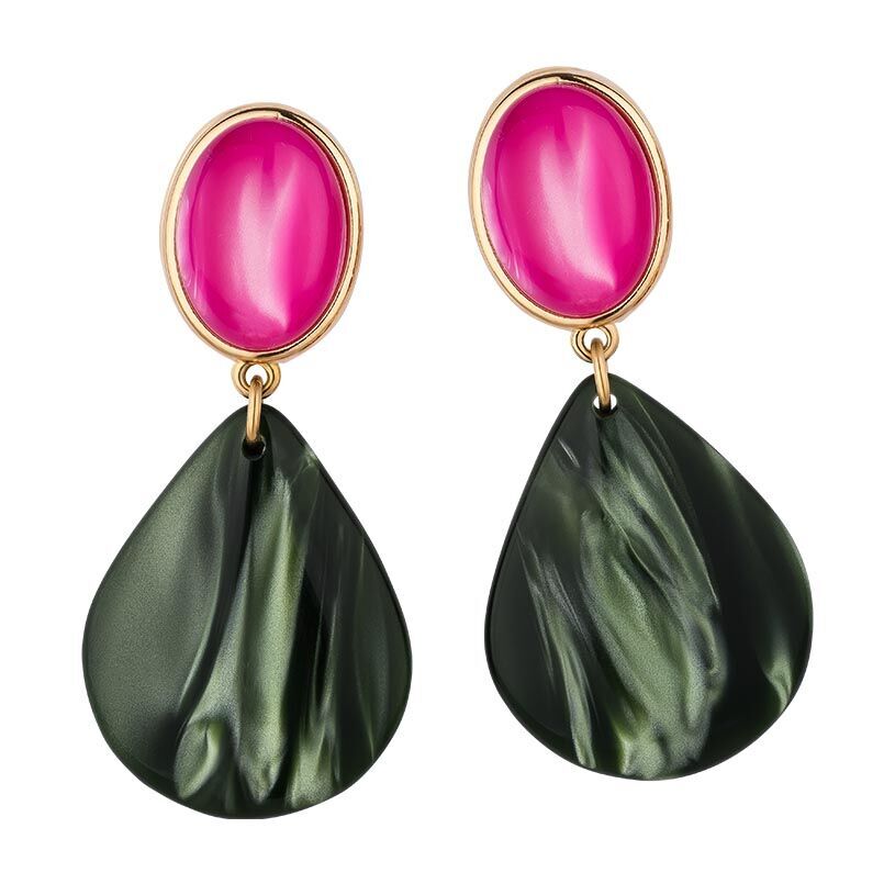 Statement-Ohrringe in Pink und Dunkelgrün