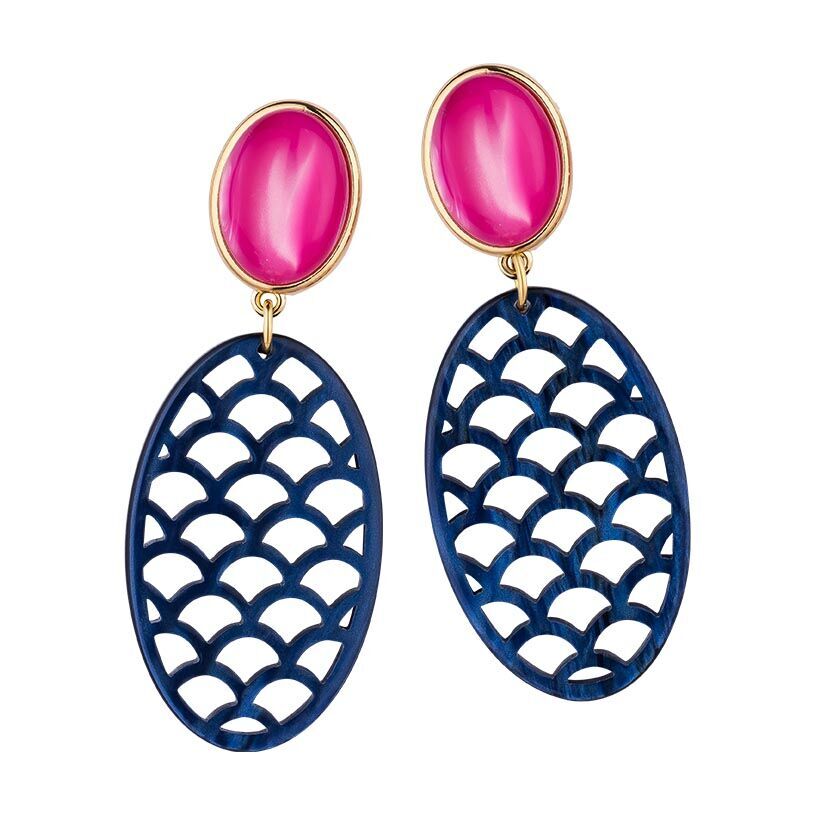 Einzigartige große Ohrringe in Pink und Blau