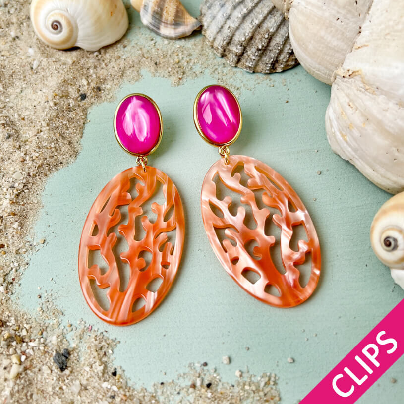 Pinke Ohrclips mit Ornament in Korallenoptik von AmuseToi