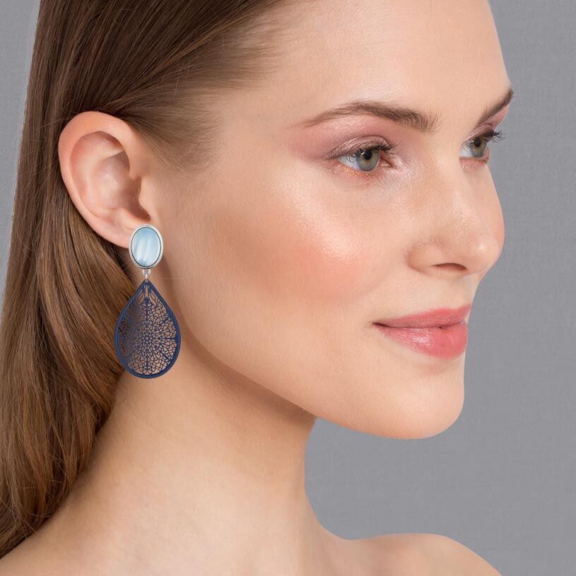 Blaue Ohrringe - echt versilbert - mit großen Tropfen