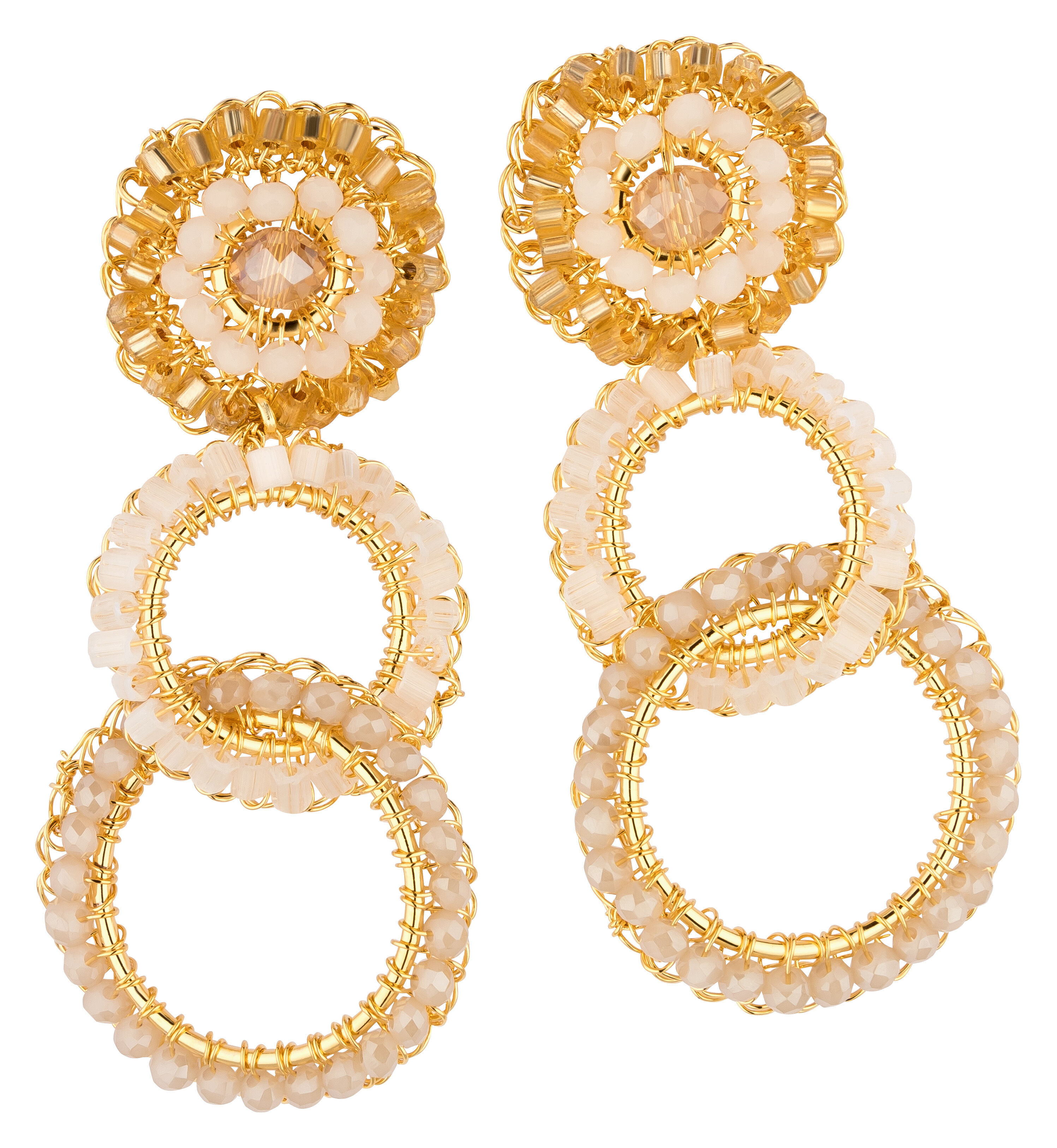 Schöne Ohrringe mit Perlen uín Nude und Gold