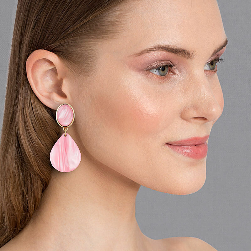große Ohrringe in Rosa - echt vergoldet