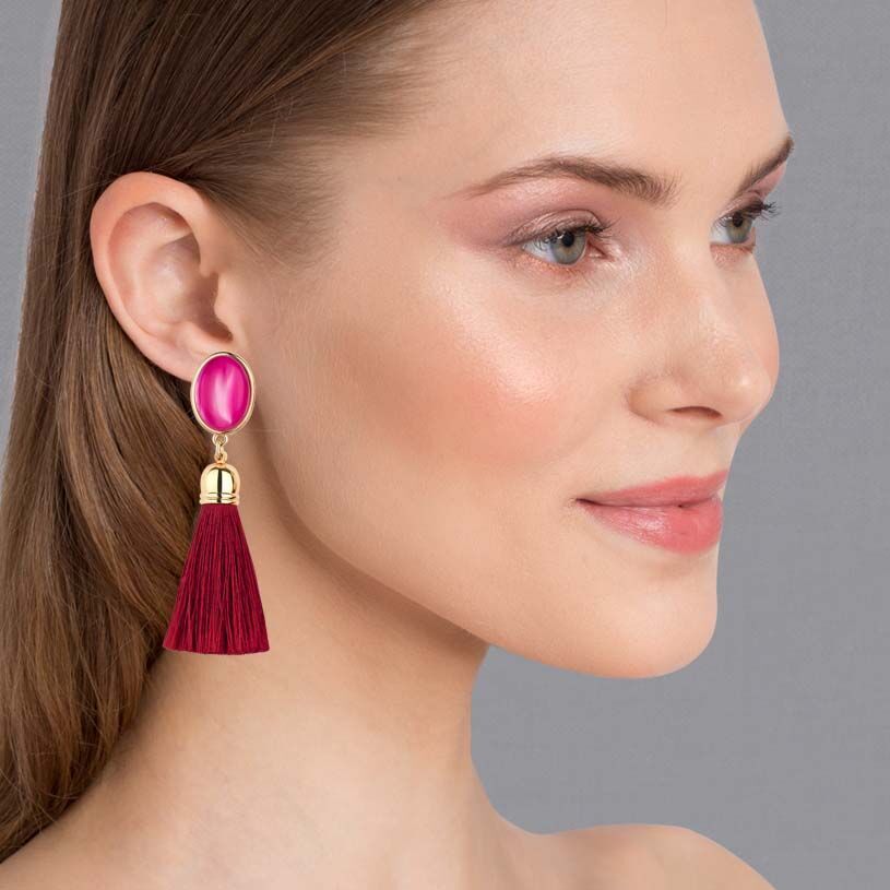Schöne Ohrringe mit Tassels in Pink und Weinrot